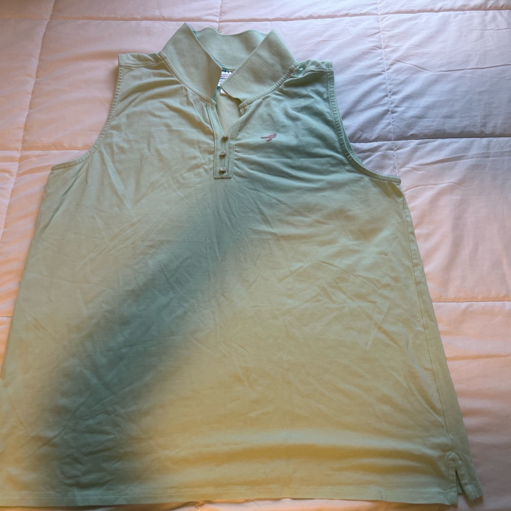 Earth Yoga Women’s Breast Cancer Sleeveless Polo Collared Top Sea Foam Green